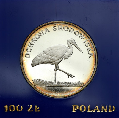 PRL - 100 złotych 1982 Bocian Ochrona Środowiska - SREBRO