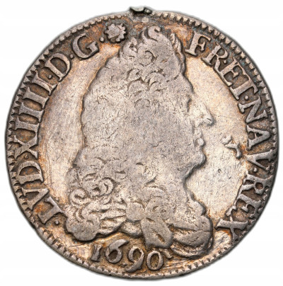 Francja, Ludwik XIV Wielki (1643–1715). 1/2 Ecu aux 8 L" 1690 - SREBRO