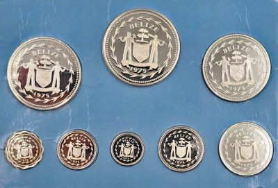 Belize. Zestaw monet próbnych 1975, SREBRO – 8 szt