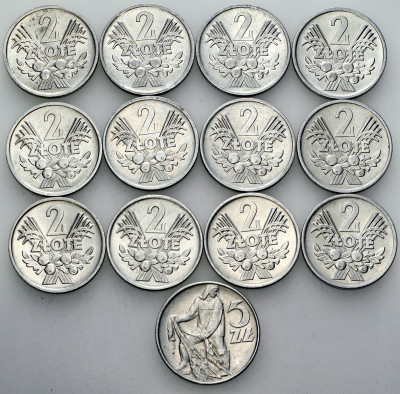 PRL - 2 zł 1973- 1974 Jagody + 5 zł 1974 rybak - zestaw 13 sztuk