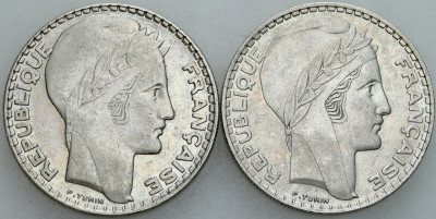 Francja. 20 franków 1933 i 1938 Paryż, SREBRO – 2 szt