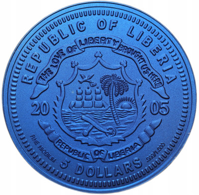 Liberia. 5 dolarów 2005, 10. rocznica Euro – San Marino