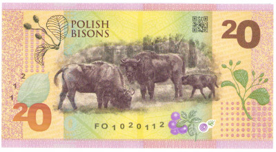 PWPW. Banknot testowy. 20 złotych 2019, Polskie Żubry – seria FO