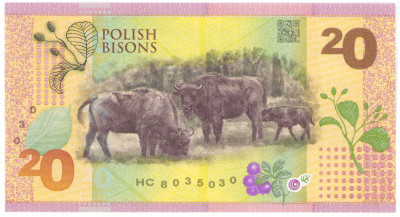 PWPW. Banknot testowy. 20 złotych 2019, Polskie Żubry – seria HC