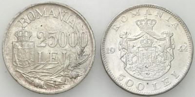 Rumunia. 500-25000 lei 1944-1946, SREBRO - 2 SZT