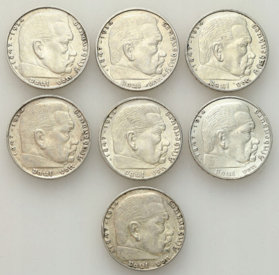 Niemcy. 2 marki 1937 i 1939 Hindenburg, SREBRO – 7 szt