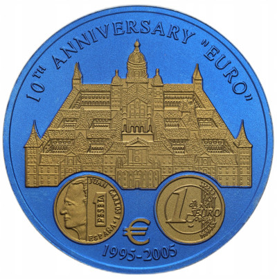 Liberia. 5 dolarów 2005, 10. rocznica Euro – Hiszpania
