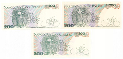 PRL. 200 złotych 1986-1988, różne serie – 3 szt