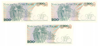 PRL. 200 złotych 1982-1986, różne serie – 3 szt