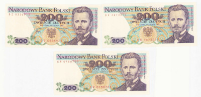 PRL. 200 złotych 1982-1986, różne serie – 3 szt