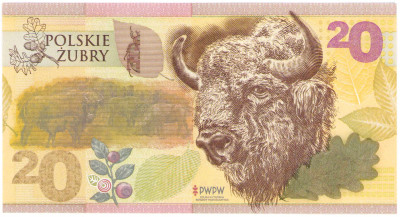 PWPW. Banknot testowy. 20 złotych 2019, Polskie Żubry – seria FT
