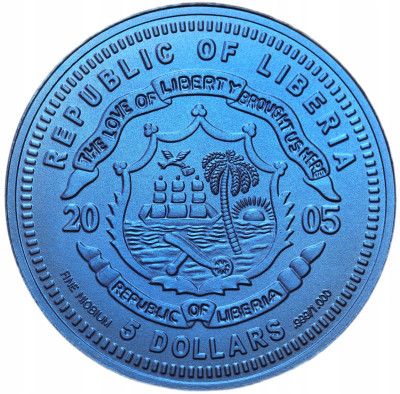 Liberia. 5 dolarów 2005, 10. rocznica Euro – Hiszpania