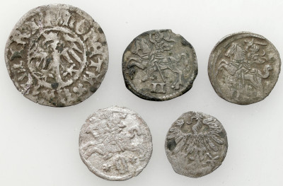 Polska XV-XVII w. Denar, Dwudenar, Półgrosz – 5 szt