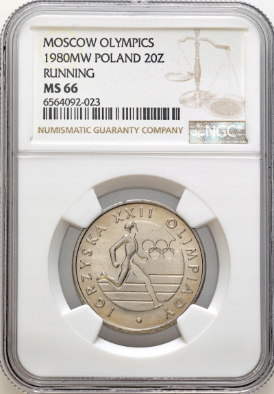 PRL. 20 złotych 1980 Olimpiada Moskwa, NGC MS66