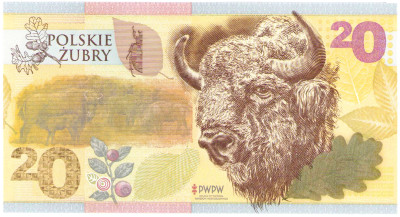 PWPW. Banknot testowy. 20 złotych 2019, Polskie Żubry – seria CO
