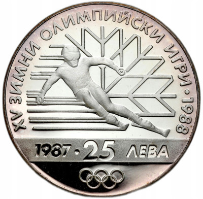 Bułgaria 25 lewów 1987 XV Zimowe Igrzyska Olimpijskie, Calgary 1988 SREBRO