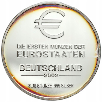 Niemcy. Medal 2002 Pierwsze monety Euro – UNCJA SREBRA