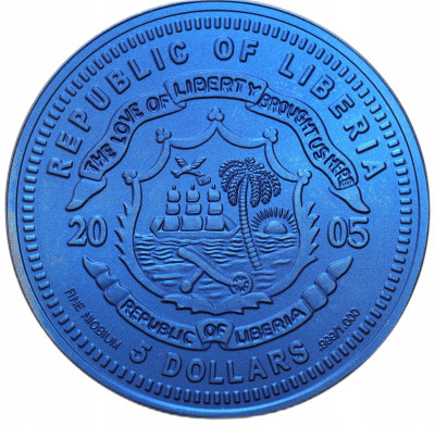 Liberia. 5 dolarów 2005, 10. rocznica Euro – Hiszpania