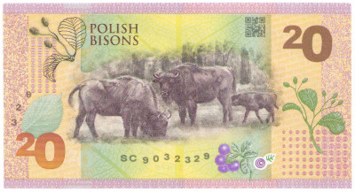 PWPW. Banknot testowy. 20 złotych 2019, Polskie Żubry – seria SC