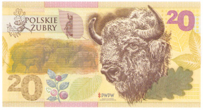 PWPW. Banknot testowy. 20 złotych 2019, Polskie Żubry – seria PC