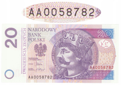 Banknot 20 złotych 2012 - rzadka seria AA