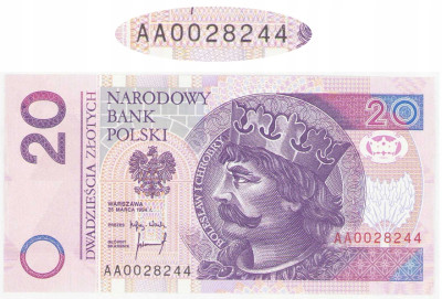 Banknot 20 złotych 1994 - rzadka seria AA - AA0028244
