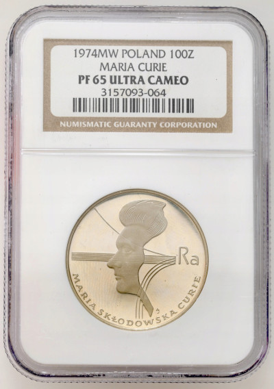 PRL. 100 złotych 1974 Maria Skłodowska Curie NGC PF65 ULTRA CAMEO