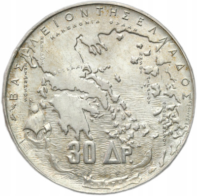 Grecja. 30 drachm 1963, 100 rocznica pięciu greckich królów – SREBRO