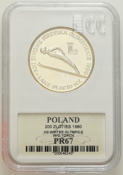200 zł 1980 Igrzyska Lake Placid bez znicza – SREBRO – grading GCN PR67