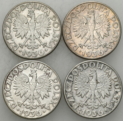 II RP. 2 złote 1936 Żaglowiec, SREBRO – 4 szt
