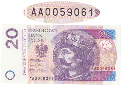 Banknot 20 złotych 2012 - rzadka seria AA