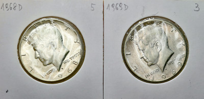 USA. 1/2 dolara (50 centów) 1968-1969 D, Denver, SREBRO – 2 szt