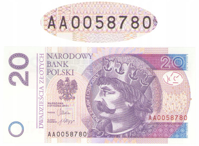 Banknot 20 złotych 2012 - rzadka seria AA