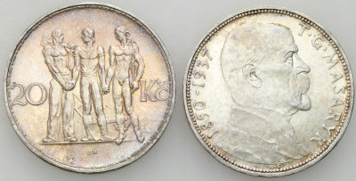 Czechosłowacja. 20 koron 1933 i 1937, SREBRO – 2 szt