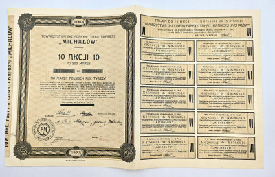 Tow. Fabryki Cukru i Rafinerji MICHAŁÓW akcja 5000 marek polskich 1923
