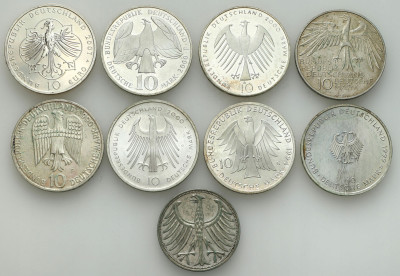 Niemcy. 5-10 marek i 10 euro 1951-2007, SREBRO – 9 szt