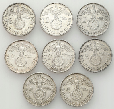 Niemcy. 2 marki 1937-1939 Hindenburg – 8 szt
