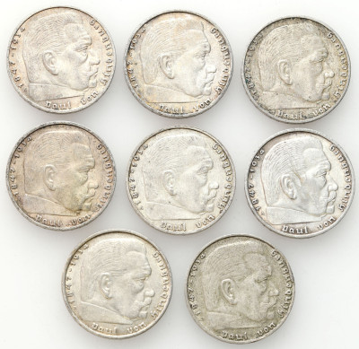 Niemcy. 2 marki 1937-1939 Hindenburg – 8 szt