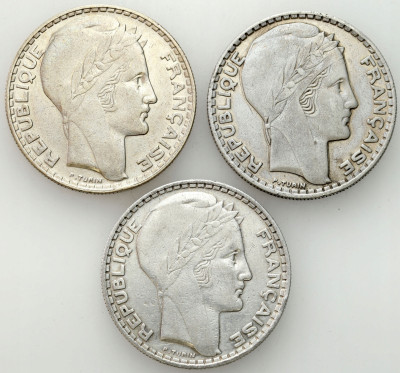 Francja. 20 franków 1929 i 1933, SREBRO – 3 szt