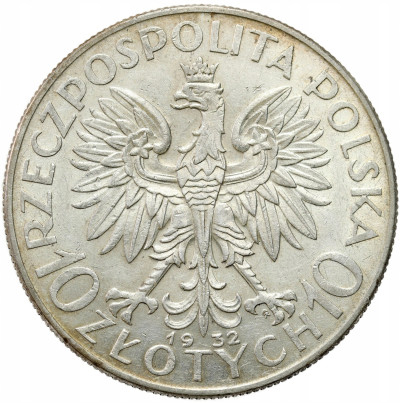 II RP. 10 złotych 1932 głowa kobiety (ze znakiem mennicy) – ŁADNE