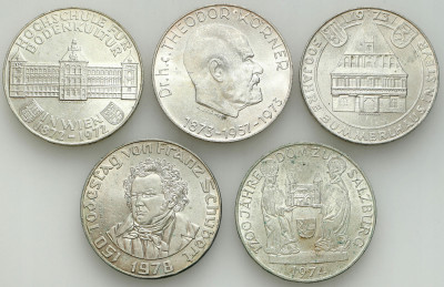 Austria. 50 szylingów 1972-1978, SREBRO – 5 szt