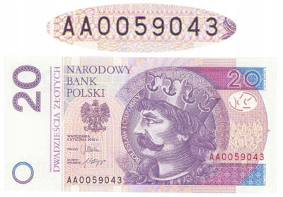 Banknot 20 złotych 2012 - rzadka seria AA