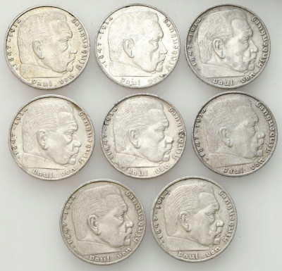 Niemcy. 2 marki 1937-1939 Hindenburg – 8 szt