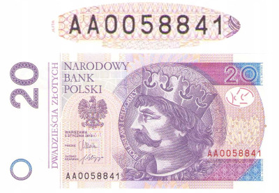Banknot 20 złotych 2012 - rzadka seria AA