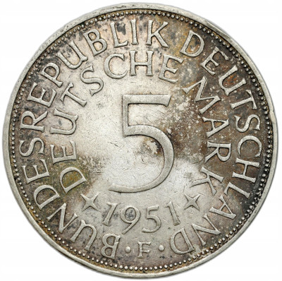Niemcy. 5 marek 1951 F, Stuttgart – SREBRO