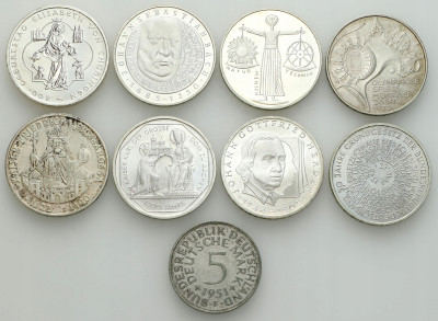 Niemcy. 5-10 marek i 10 euro 1951-2007, SREBRO – 9 szt