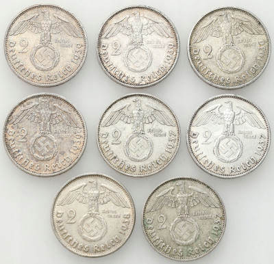 Niemcy. 2 marki 1937-1939 Hindenburg – 8 szt