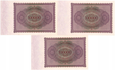 Niemcy. 100.000 marek 1923 seria K – 3 szt