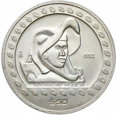 Meksyk. 50 peso 1992, Guerrero Aguila – 1/2 UNCJI SREBRA