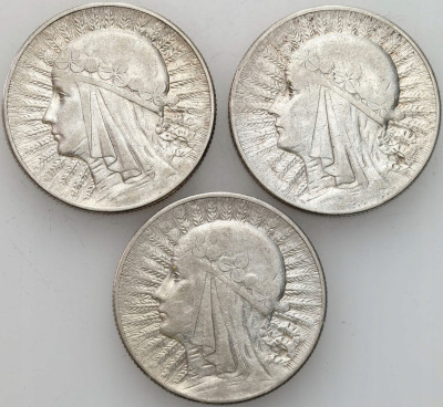 II RP. 5 złotych 1933-1934 Głowa Kobiety, SREBRO – 3 sztuki